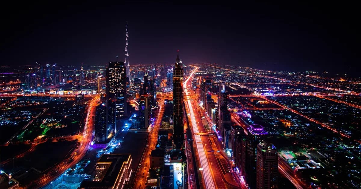 The Dubai skyline at dusk
