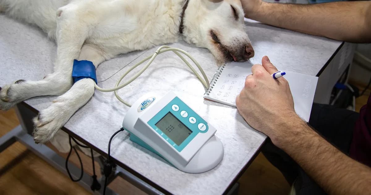 A cat being examined by a vet