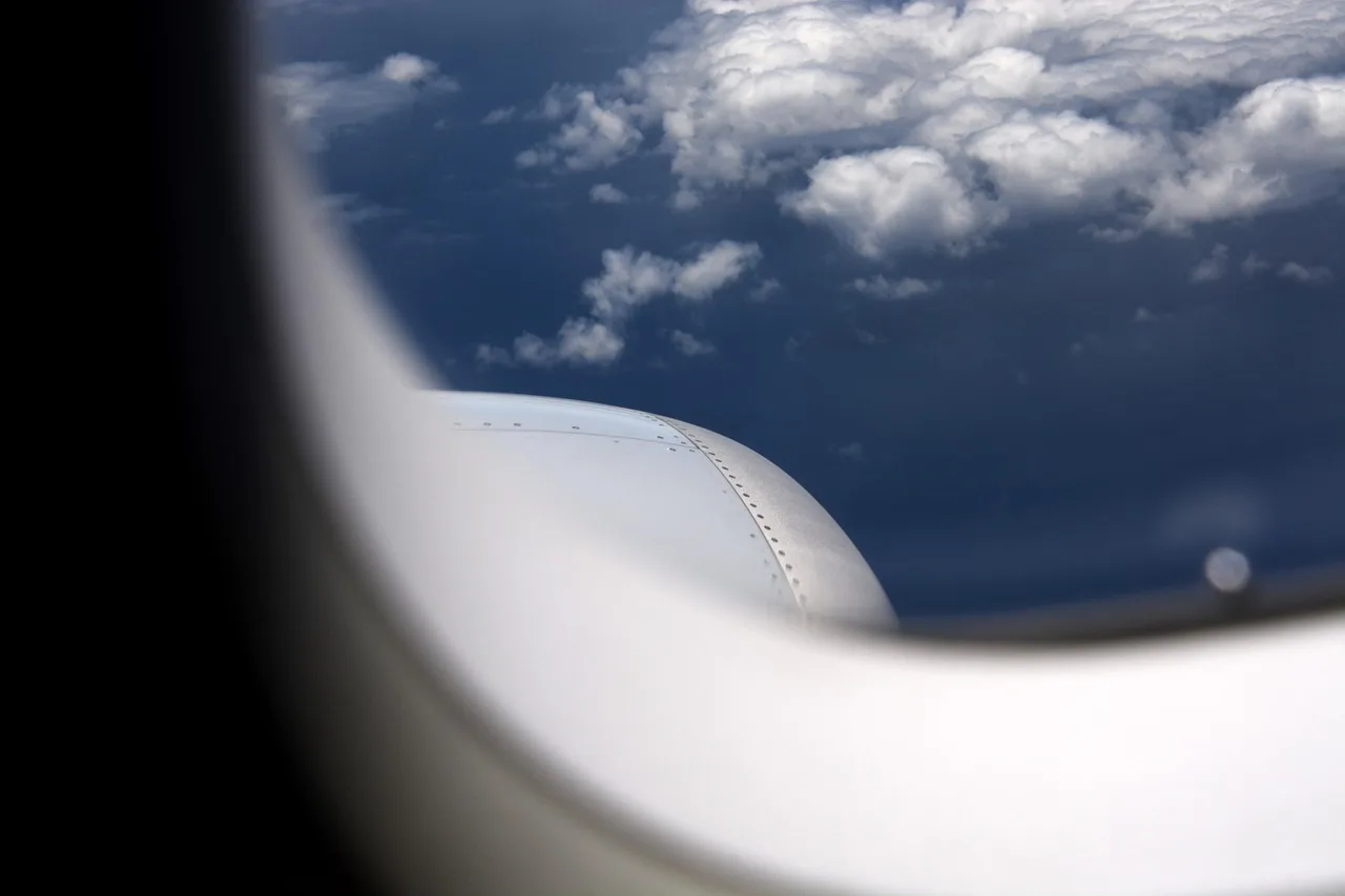 View from an airplane window during a flight to Singapore
