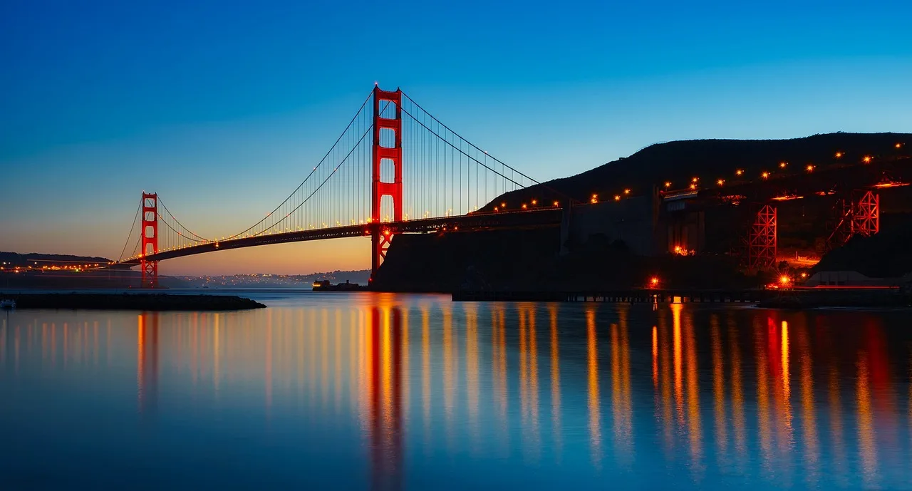 Golden Gate Bridge at sunset, representing the USA to Singapore pet import route